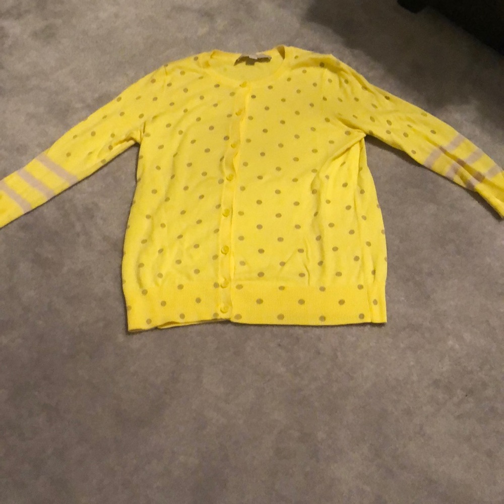 Yellow Cardigan / Beige Polka Dots